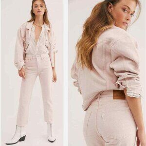 Levis Premium Wedgie Straight Jeans Womens 29 Blush Pink Button Fly High Rise